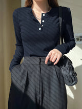 Women's Semi-Open Collar Fitted Long Sleeve T-Shirt