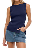 Sleeveless Button Knit Tank Top