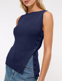 Sleeveless Button Knit Tank Top