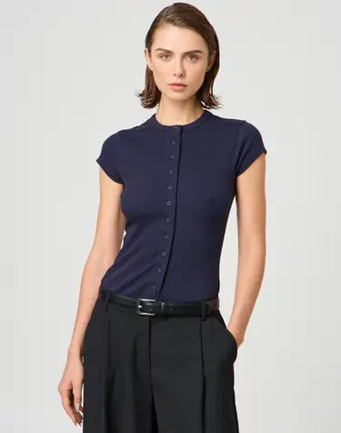 Ribbed Knit Cardigan - Stylish Solid Color T-Shirt with Full-Button Front and Ribbed Detailing, Perfect for Casual Wear