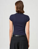 Ribbed Knit Cardigan - Stylish Solid Color T-Shirt with Full-Button Front and Ribbed Detailing, Perfect for Casual Wear
