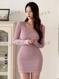 Solid Ribbed Knit Dress