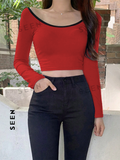 Women's Contrast Trim Short Cropped T-shirt