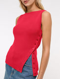 Sleeveless Button Knit Tank Top