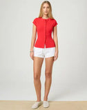 Ribbed Knit Cardigan - Stylish Solid Color T-Shirt with Full-Button Front and Ribbed Detailing, Perfect for Casual Wear