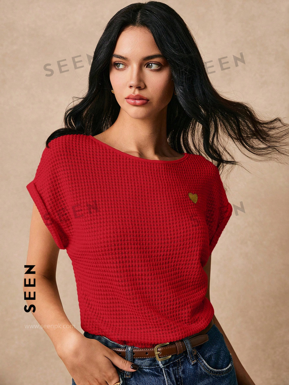Women's Boho Heart Embroidered Batwing Tee
