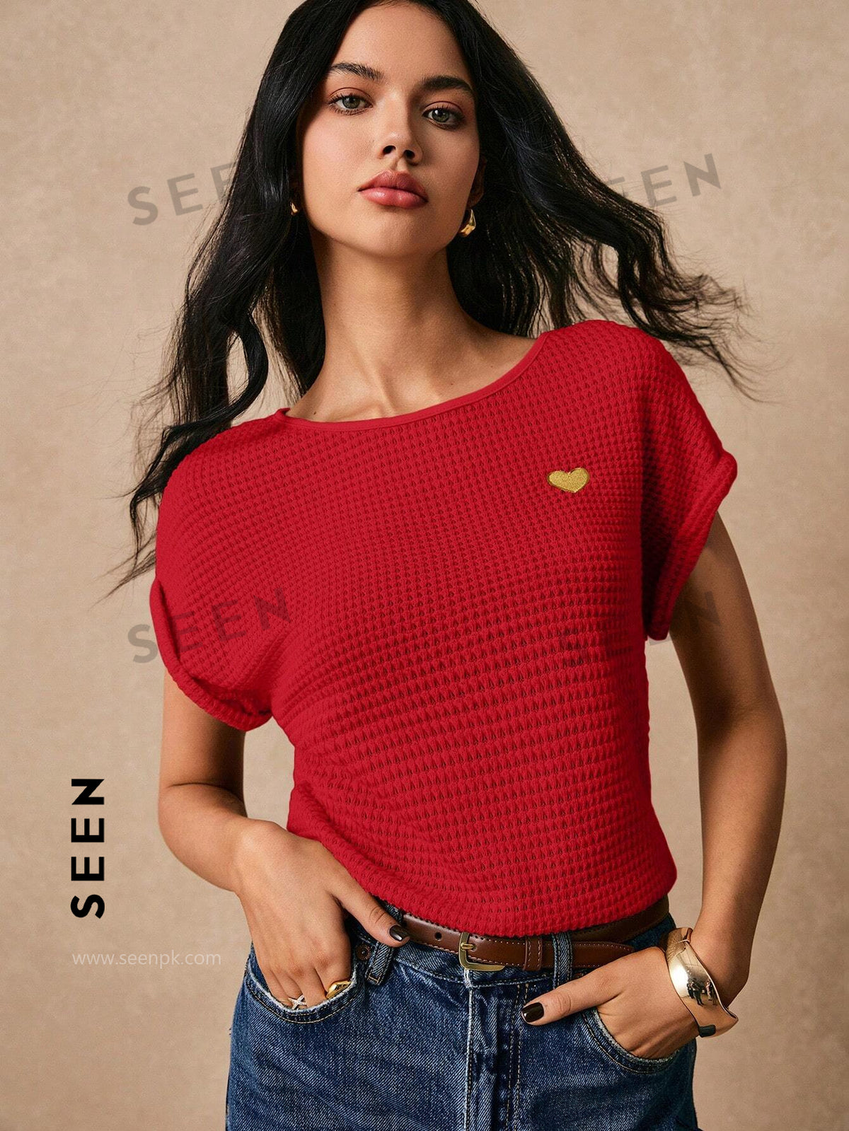 Women's Boho Heart Embroidered Batwing Tee