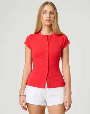 Ribbed Knit Cardigan - Stylish Solid Color T-Shirt with Full-Button Front and Ribbed Detailing, Perfect for Casual Wear