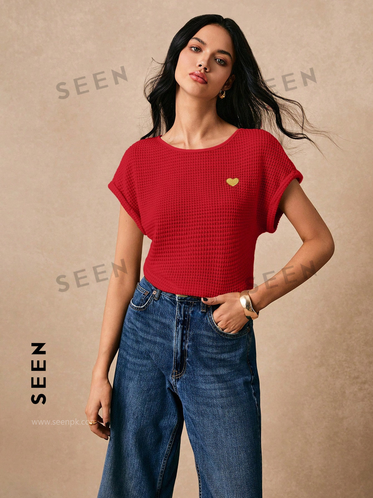 Women's Boho Heart Embroidered Batwing Tee