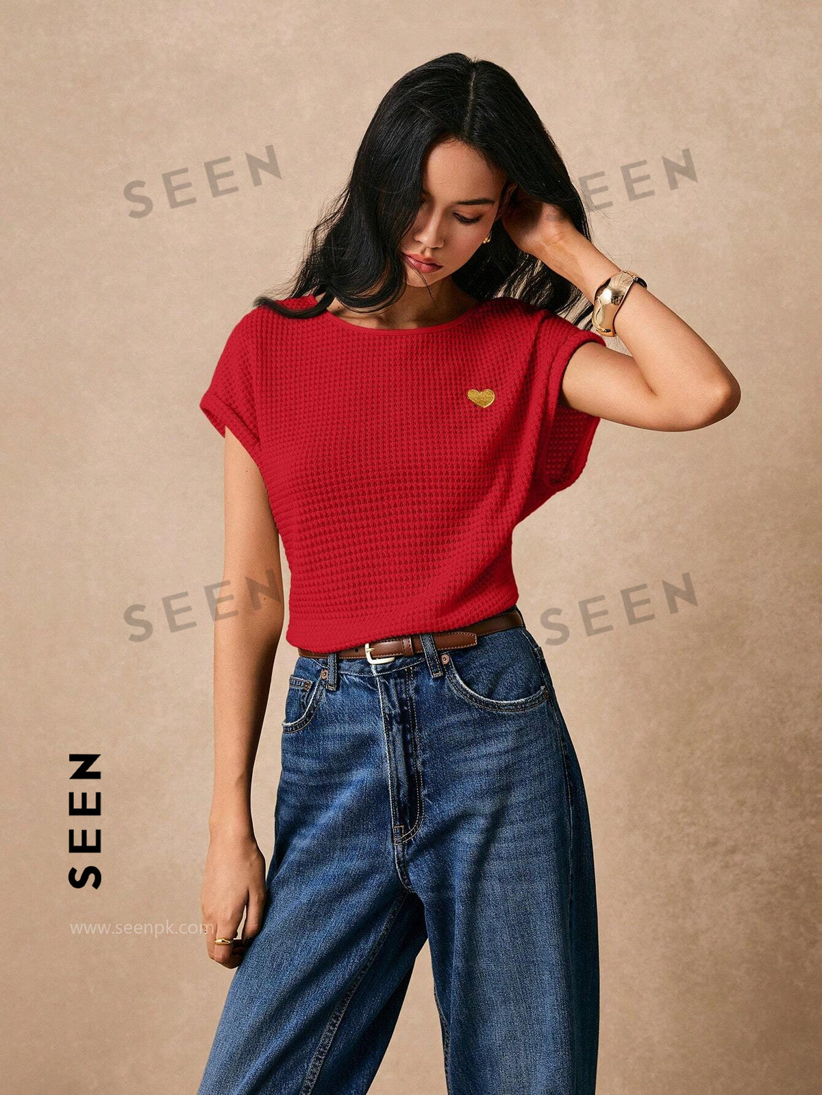 Women's Boho Heart Embroidered Batwing Tee