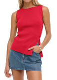 Sleeveless Button Knit Tank Top