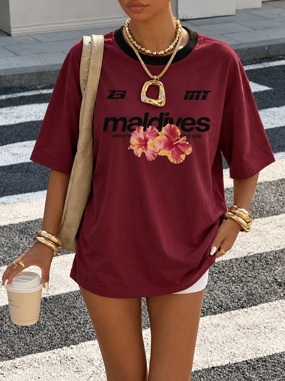 Women's Plant-Print Drop-Shoulder Loose-Fit T-Shirt