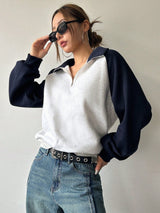 Two Tone Quarter Zip Raglan Sleeve Sweatshirt, Long Sleeve Tops