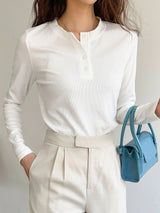 Women's Semi-Open Collar Fitted Long Sleeve T-Shirt