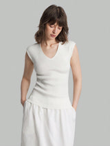 Solid Color Urban Chic Fashion Casual V-Neck Cap Sleeve Knit Blouse