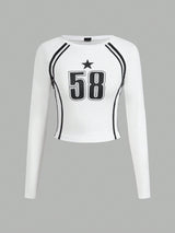 Number Print Raglan Sleeve Crop Tee