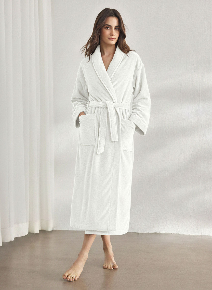 Premium Women's Plush Long Bathrobe - Soft Warm Fleece Robe with Shawl Collar for Spa & Home