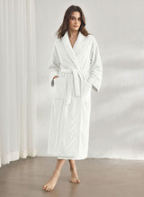 Premium Women's Plush Long Bathrobe - Soft Warm Fleece Robe with Shawl Collar for Spa & Home