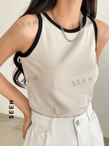 Business Casual Style Contrast Color Patchwork Women Tank Top