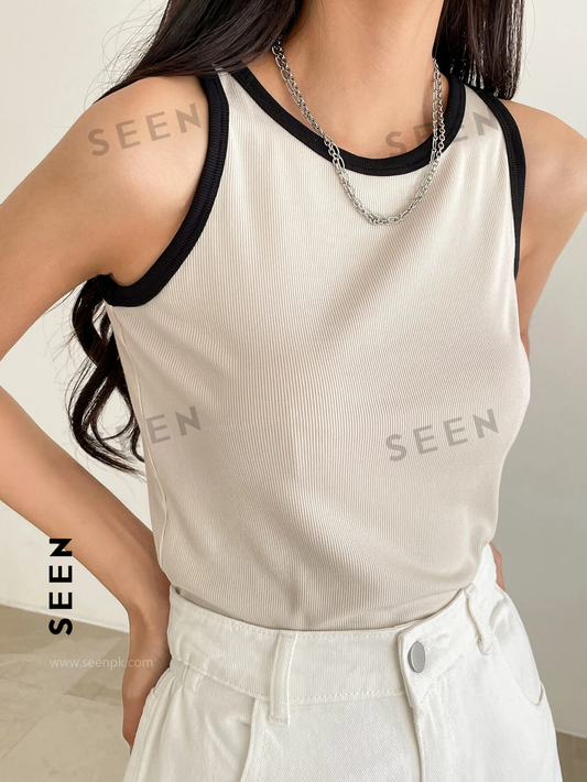 Business Casual Style Contrast Color Patchwork Women Tank Top