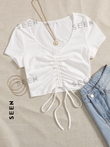 Solid Drawstring Ruched Tee