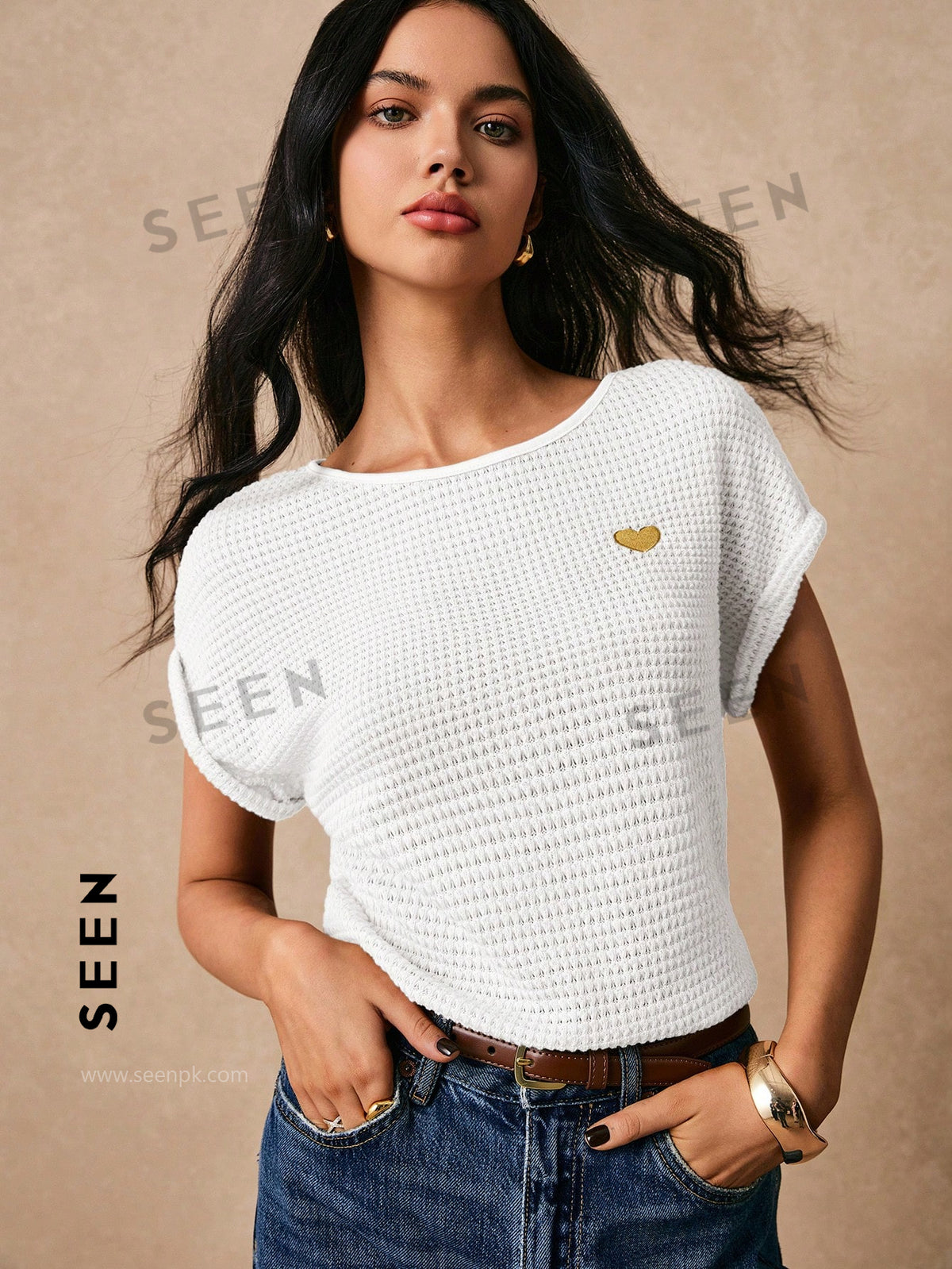 Women's Boho Heart Embroidered Batwing Tee