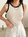 Business Casual Style Contrast Color Patchwork Women Tank Top