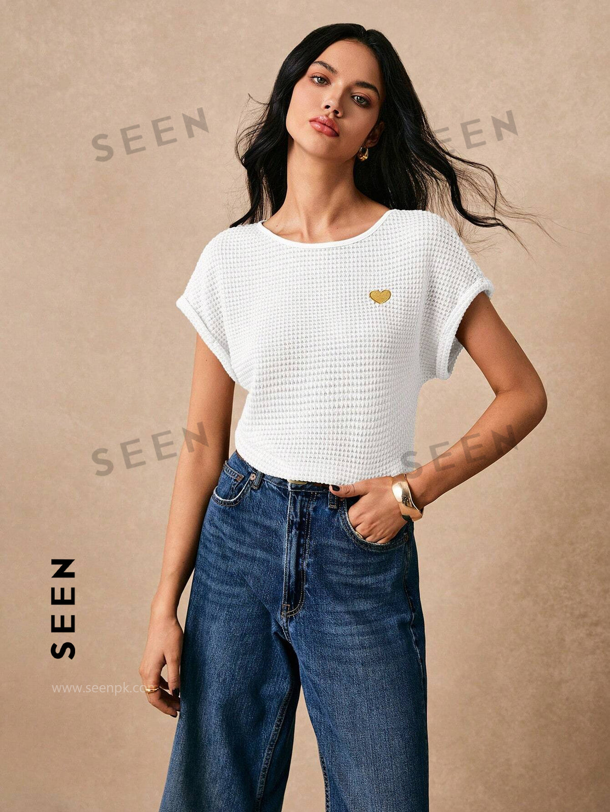 Women's Boho Heart Embroidered Batwing Tee