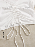 Solid Drawstring Ruched Tee