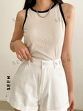 Business Casual Style Contrast Color Patchwork Women Tank Top