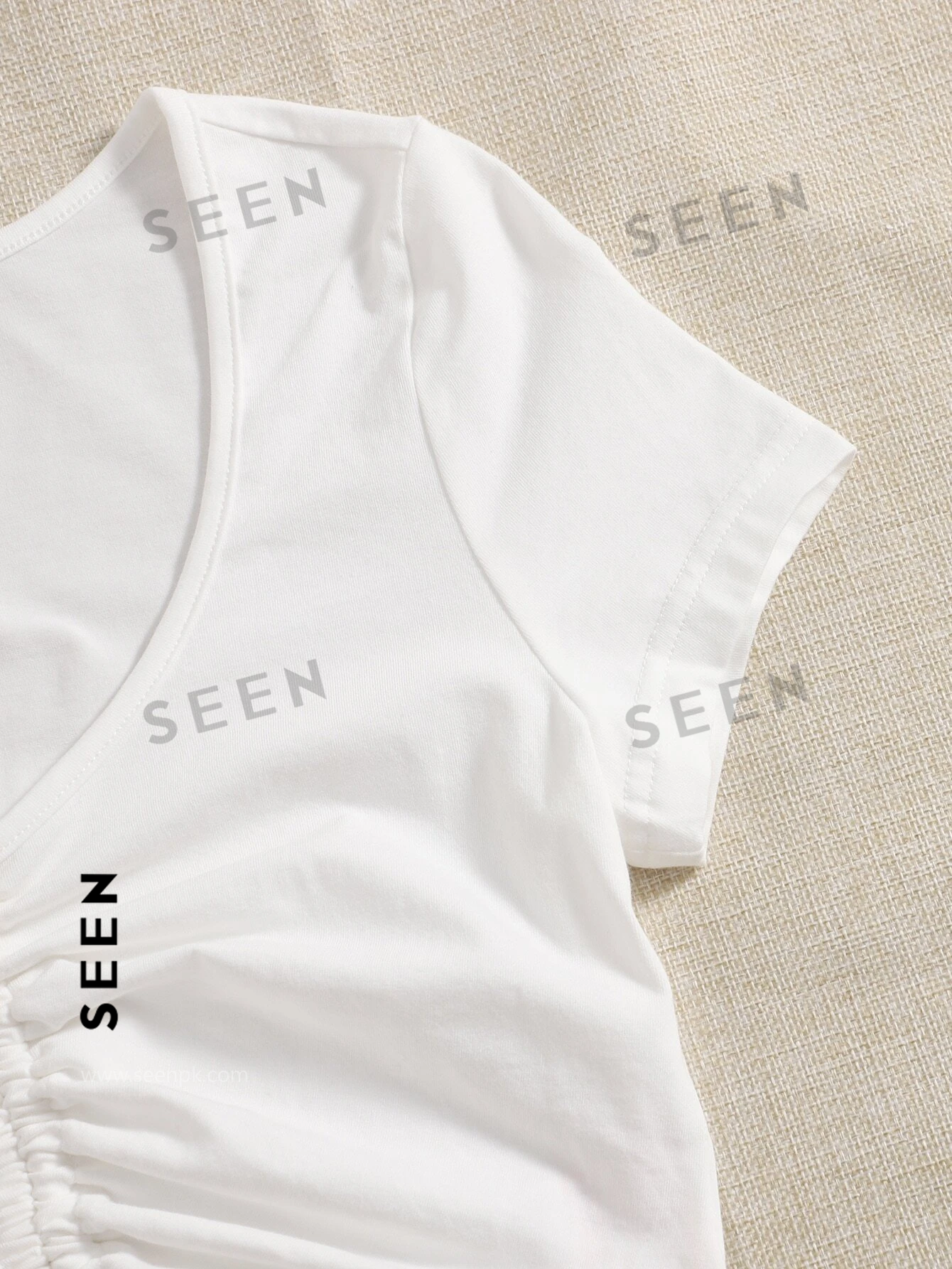 Solid Drawstring Ruched Tee