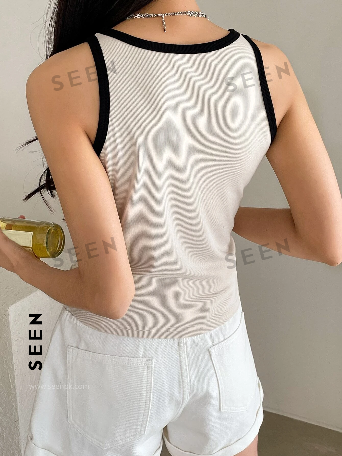 Business Casual Style Contrast Color Patchwork Women Tank Top