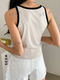 Business Casual Style Contrast Color Patchwork Women Tank Top