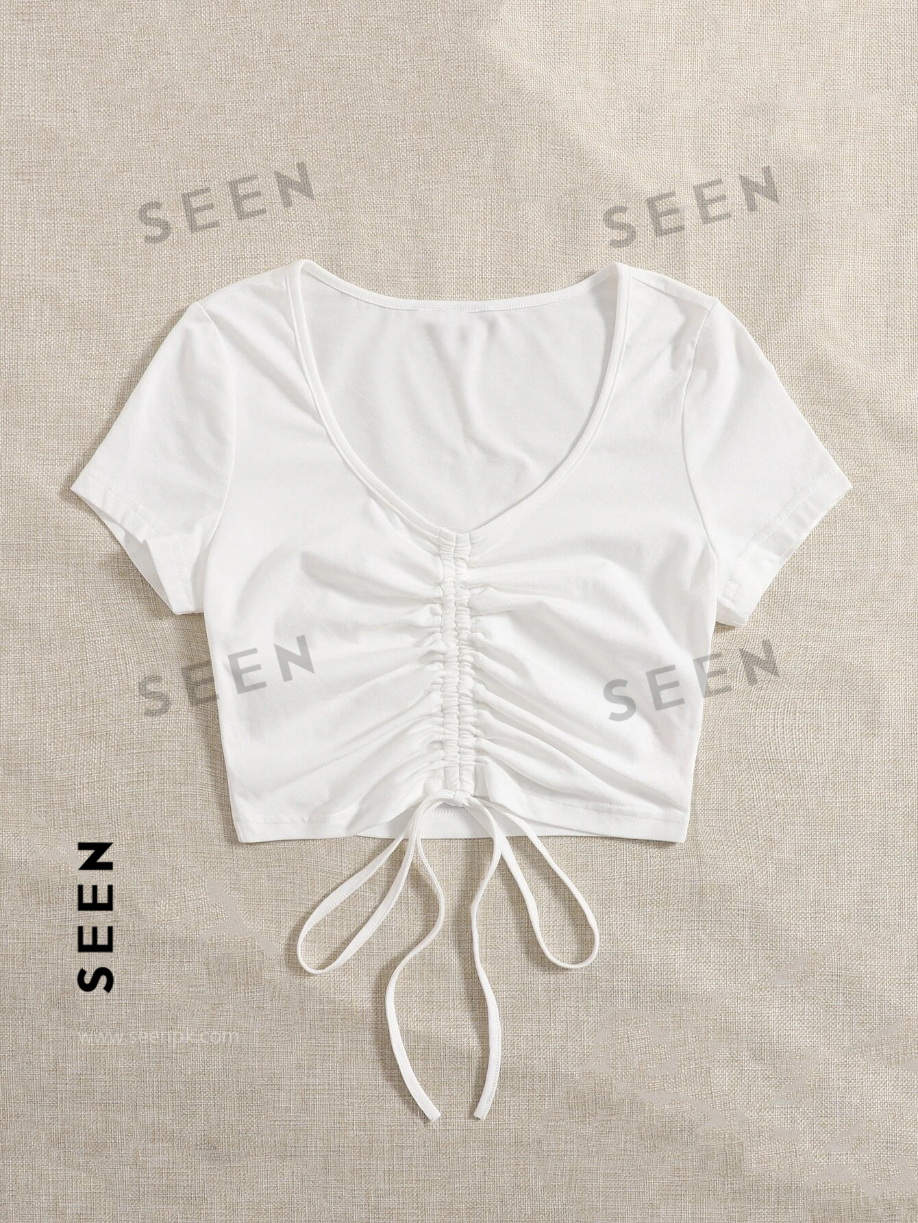 Solid Drawstring Ruched Tee