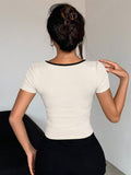 Women's Wrapped Round Neck T-Shirt With Bow Knot