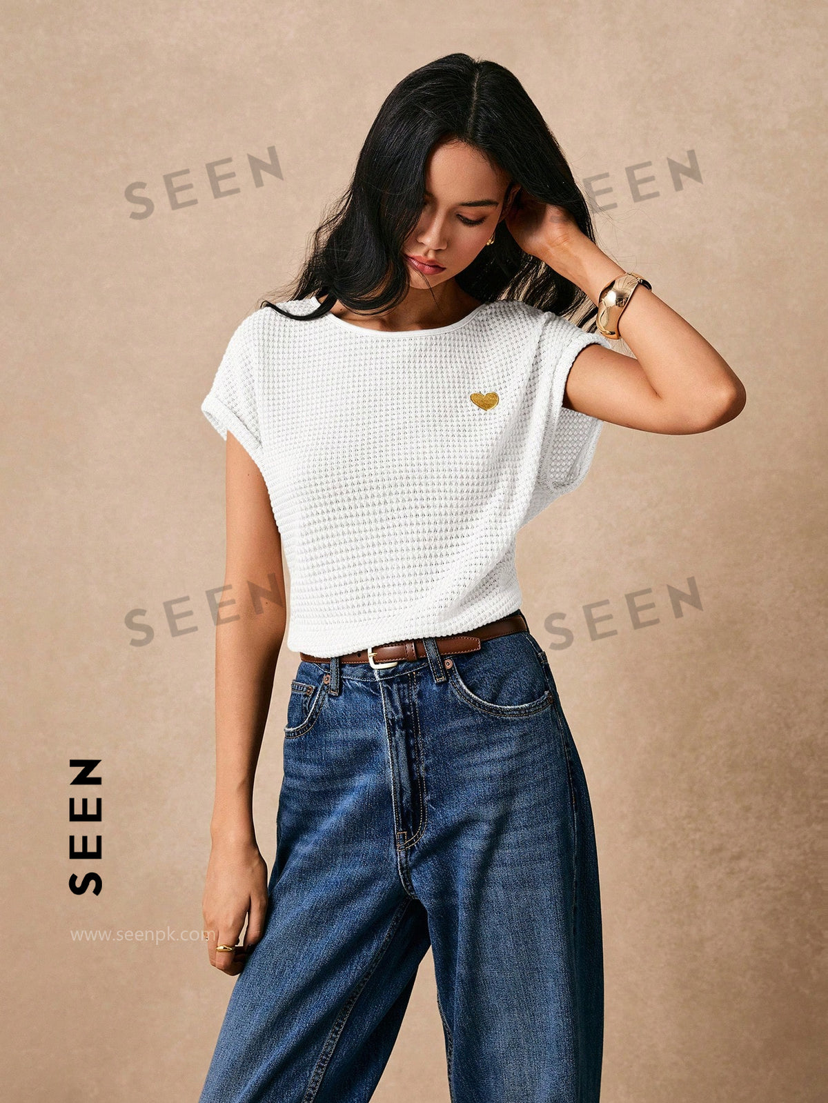 Women's Boho Heart Embroidered Batwing Tee