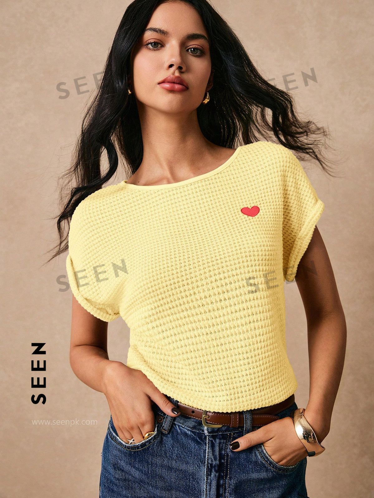 Women's Boho Heart Embroidered Batwing Tee