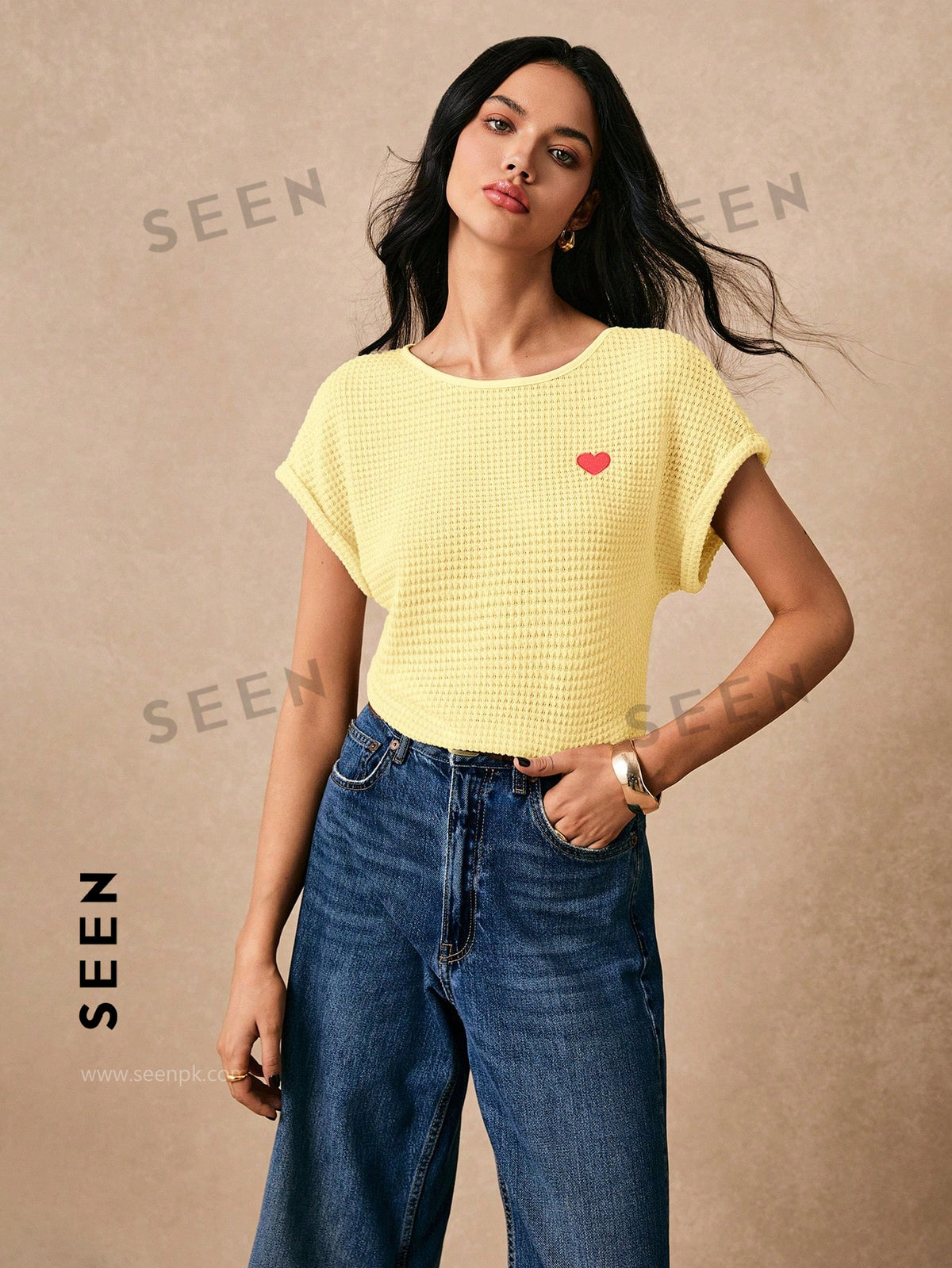 Women's Boho Heart Embroidered Batwing Tee