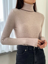 Basic Solid High Neck Long Sleeve Knit Sweater
