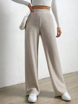 Solid Color High Waist Ribbed Straight Loose Casual Pants