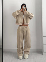 Street Style Camouflage Maple Leaf Print Zipper Sweatshirt & Pants Set