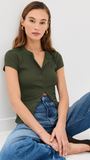 Ribbed Knit Cardigan - Stylish Solid Color T-Shirt with Full-Button Front and Ribbed Detailing, Perfect for Casual Wear
