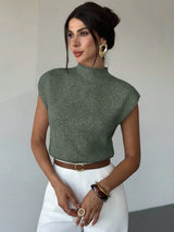 High Neck Loose Casual Versatile Sleeveless Knit Sweater