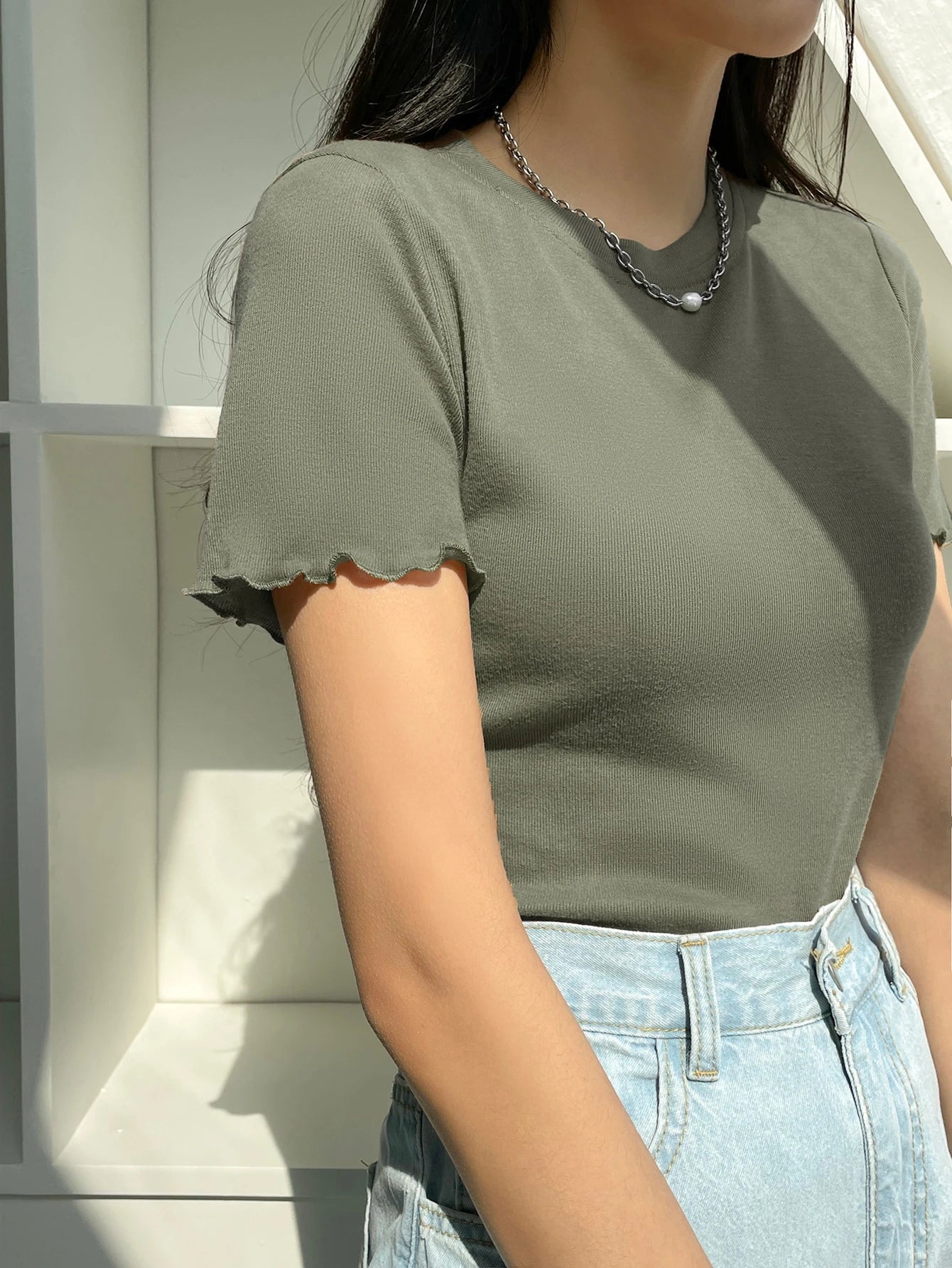 Lettuce Trim Ribbed Knit Tee Summer
