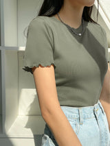 Lettuce Trim Ribbed Knit Tee Summer