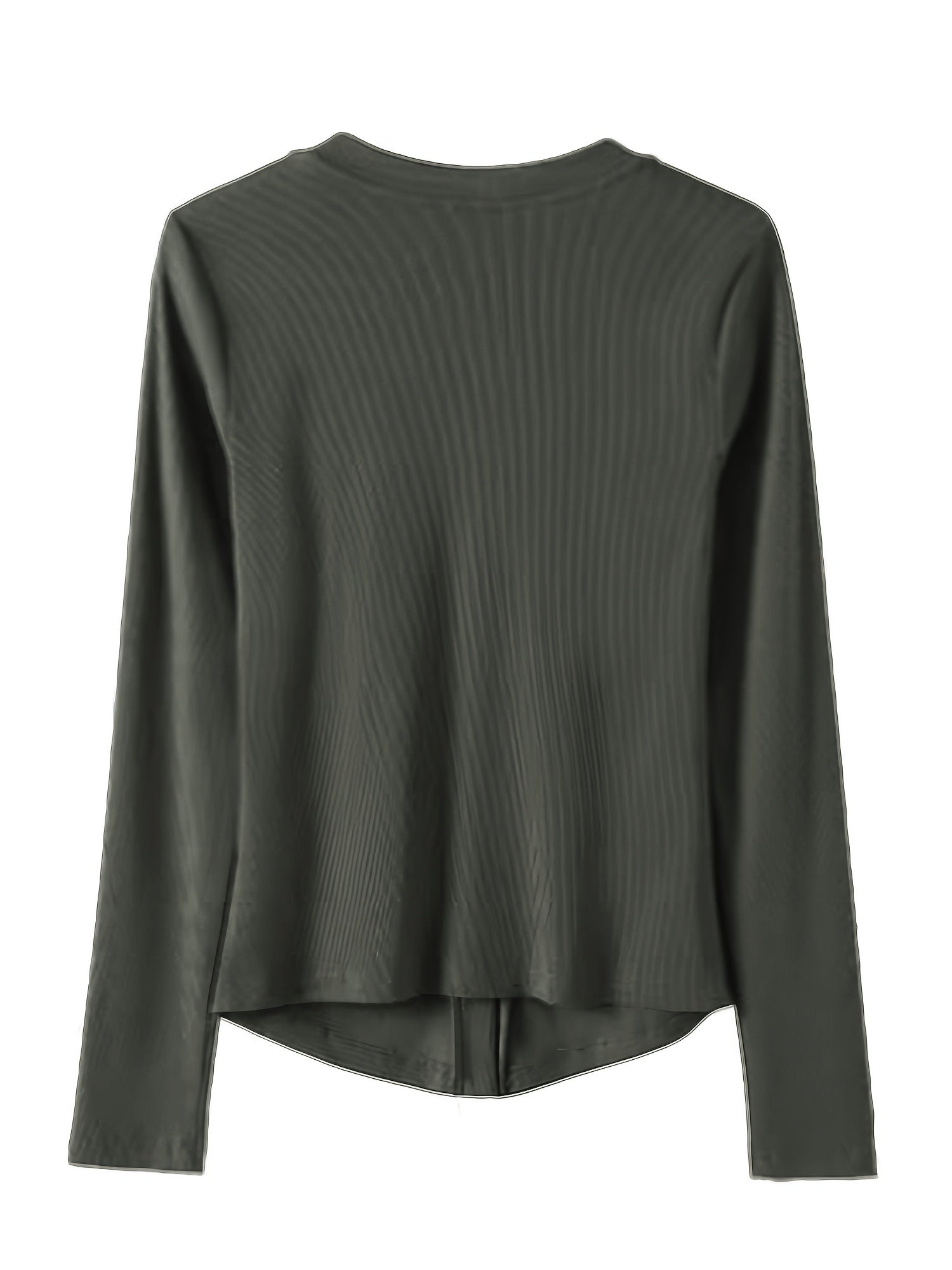 Casual V-Neck Long Sleeve T-Shirt - High Elasticity Semi-Sheer Button-Up Top