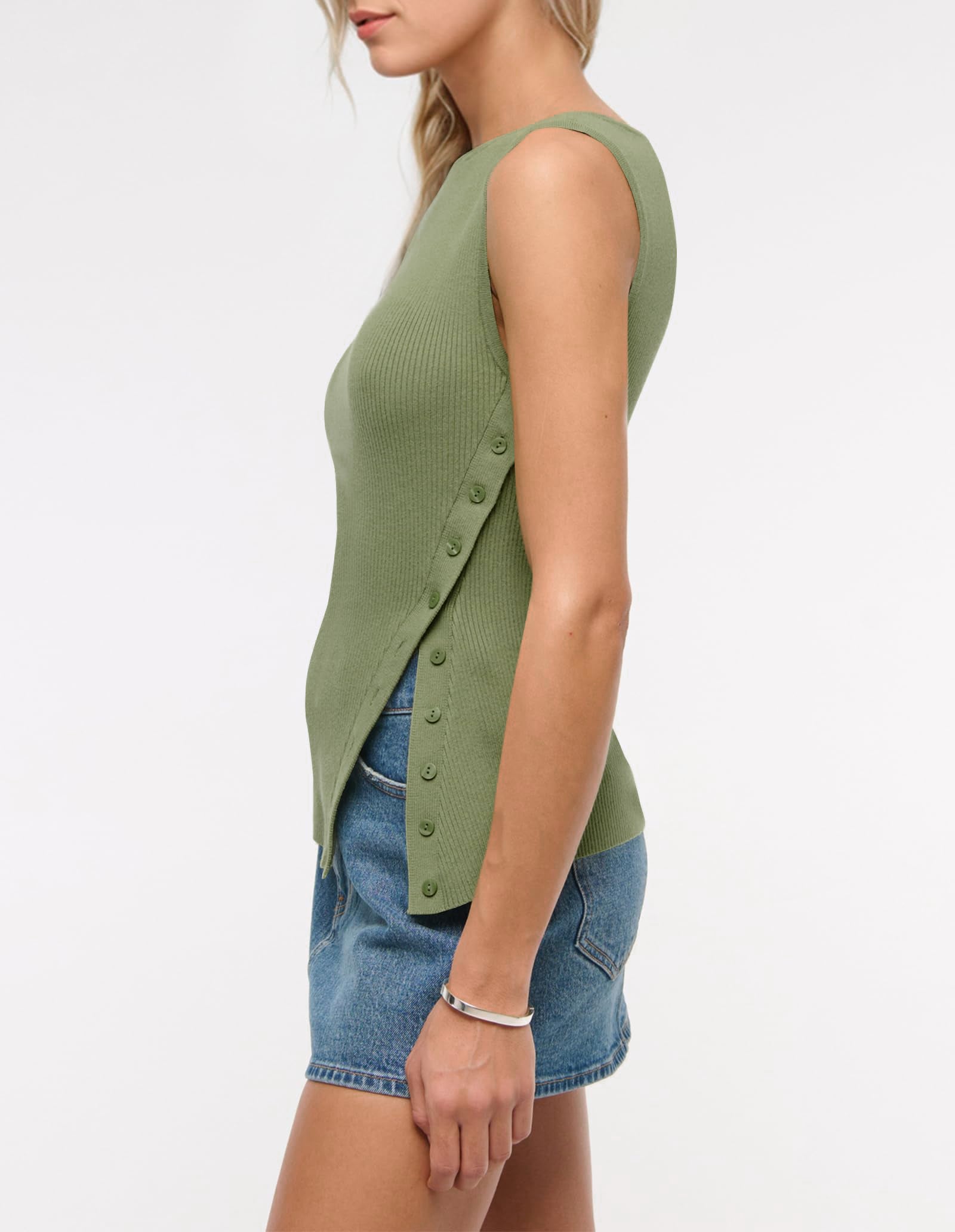Sleeveless Button Knit Tank Top