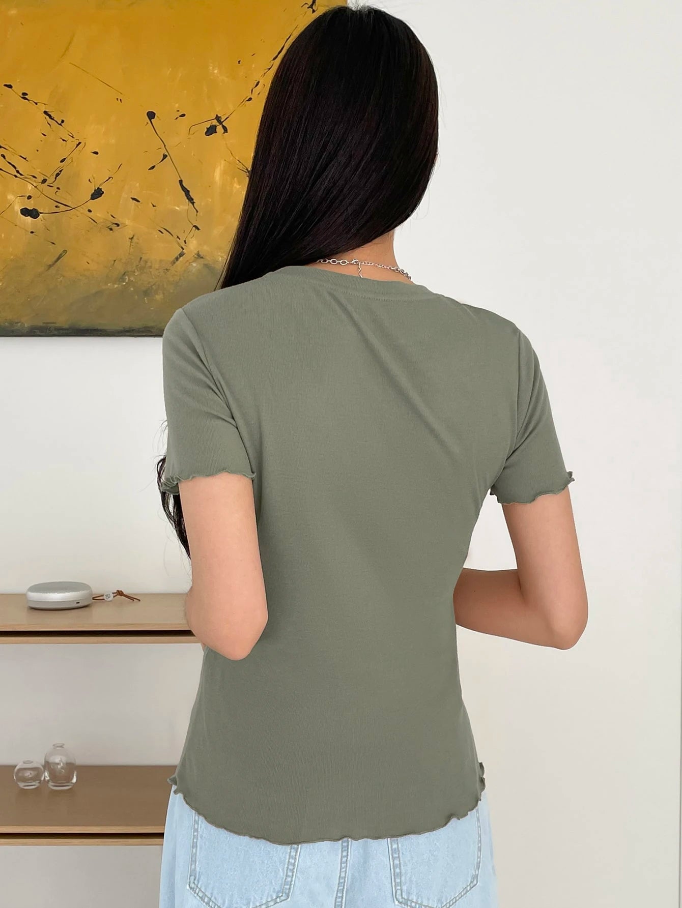 Lettuce Trim Ribbed Knit Tee Summer
