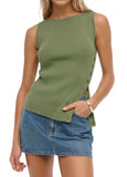 Sleeveless Button Knit Tank Top