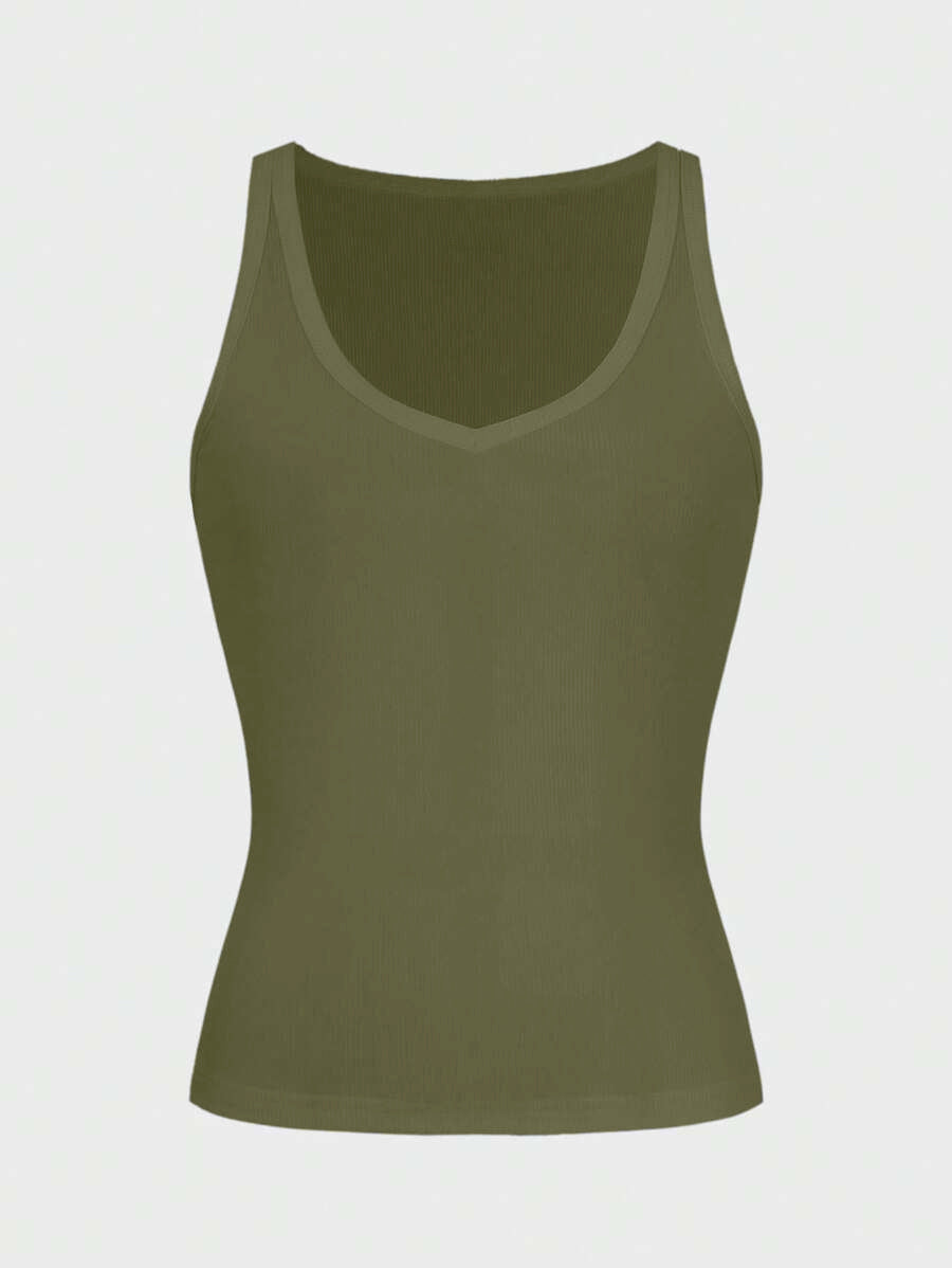 Casual Versatile Solid Color Knit Sports Tank Top